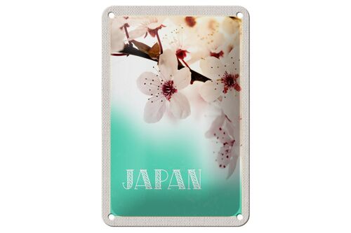 Blechschild Reise 12x18cm Japan Asien Blume weiß rosa Natur Schild