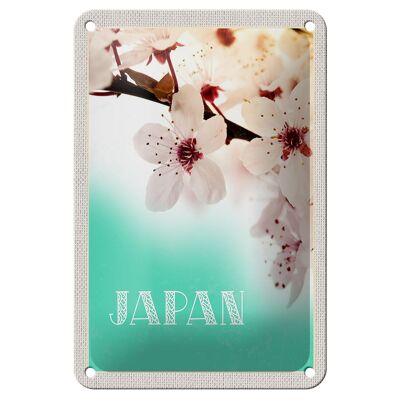 Letrero de hojalata para viaje, 12x18cm, Japón, Asia, flor, blanco, rosa, naturaleza