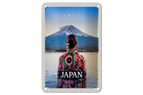 Blechschild Reise 12x18cm Japan Frau Gebirge Kleidung Schnee Schild