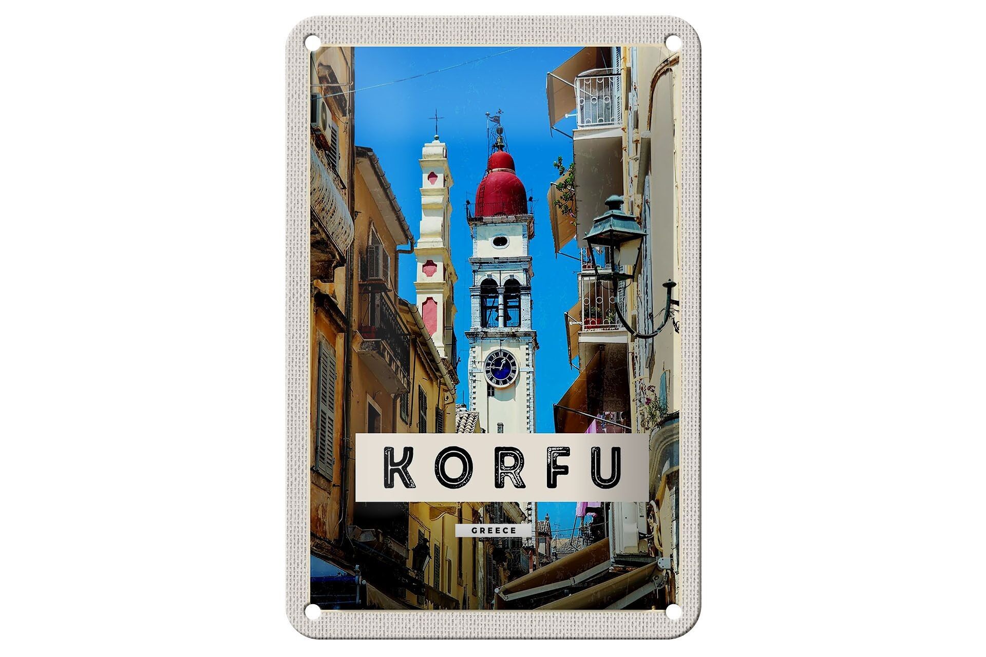 Blechschild Reise 12x18cm Korfu Greece Griechenland Urlaub Schild