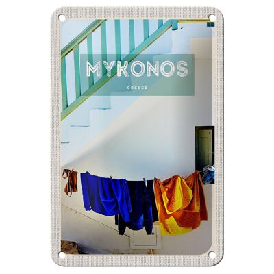 Cartel de chapa de viaje, 12x18cm, Grecia, Mykonos, cartel de construcción