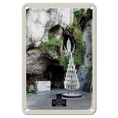 Blechschild Reise 12x18cm Frankreich Lourdes Jesus Kerzen Natur Schild