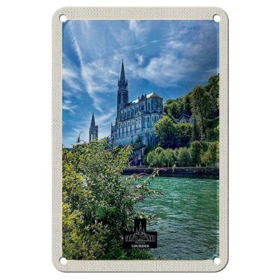 Cartel de chapa de viaje, 12x18cm, Francia, Lourdes, mar, iglesia, cartel natural