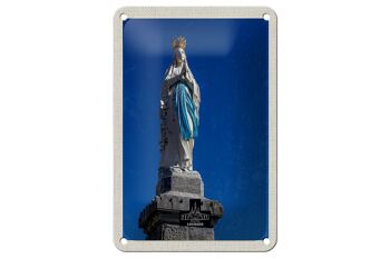 Plaque tôle voyage 12x18cm France Lourdes sculpture signe or blanc 1