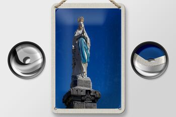 Plaque tôle voyage 12x18cm France Lourdes sculpture signe or blanc 2