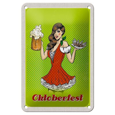 Blechschild Reise 12x18cm München Oktoberfest Frau Dirndl Bier Schild