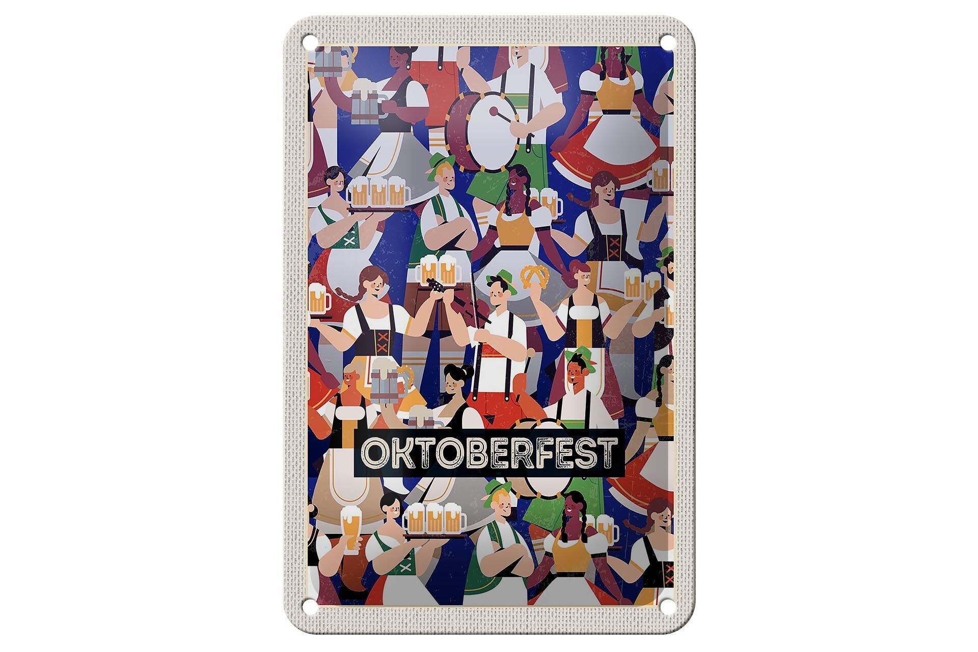 Tin sign travel 12x18cm Oktoberfest drum dancing drinking sign