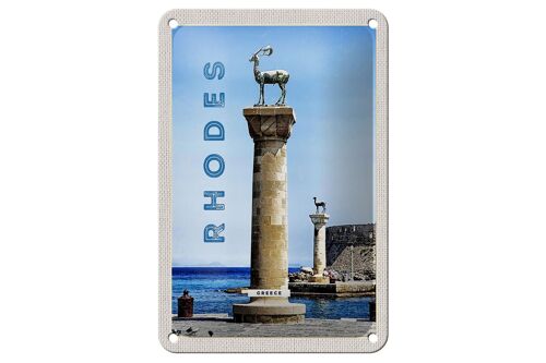 Blechschild Reise 12x18cm Griechenland Rhodos Meer Skulptur Schild