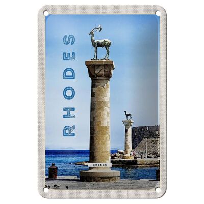 Cartel de chapa de viaje, 12x18cm, Grecia, Rodas, escultura del mar