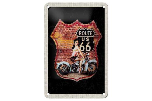 Blechschild Reise 12x18cm USA Amerika Route US 66 Motorrad Frau Schild