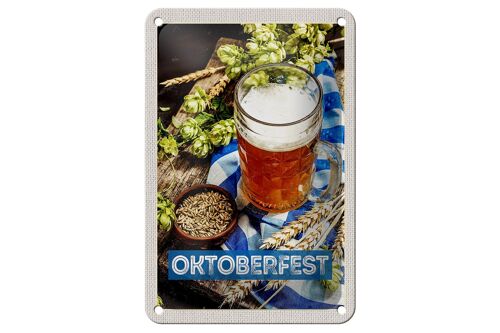 Blechschild Reise 12x18cm Oktoberfest Bier Glas Weizen Holz Schild