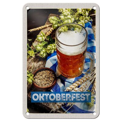 Blechschild Reise 12x18cm Oktoberfest Bier Glas Weizen Holz Schild