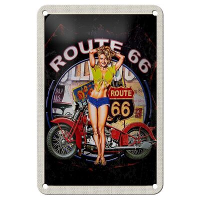 Signe de voyage en étain, 12x18cm, USA, Amérique, Route US 66, motard, femme