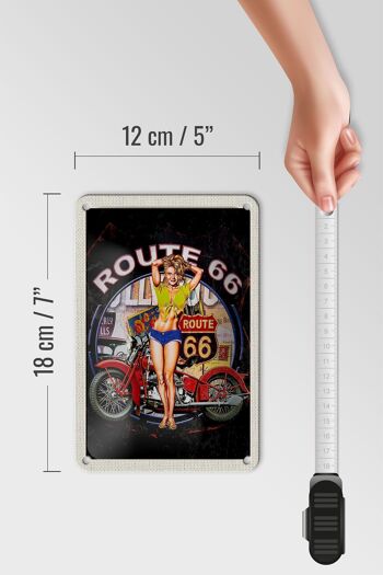 Signe de voyage en étain, 12x18cm, USA, Amérique, Route US 66, motard, femme 5