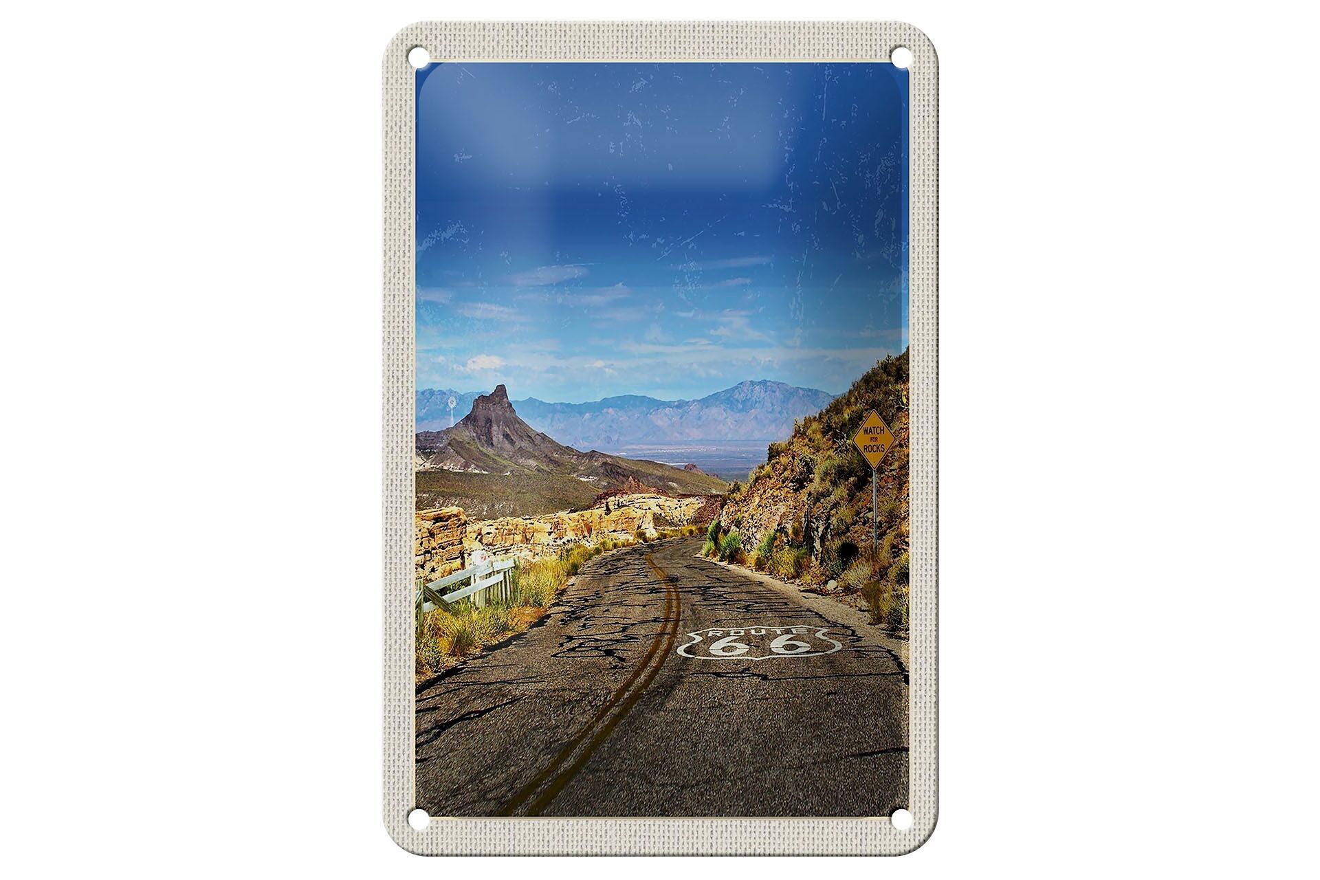 Targa in metallo da viaggio 12x18 cm USA Route 66 US Road Mountains Vacation Sign