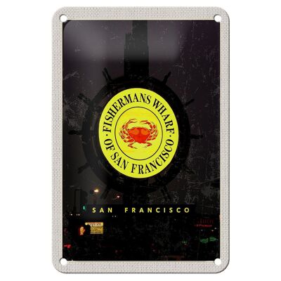Panneau de voyage en étain, 12x18cm, San Francisco, USA, Fischermans Wharf Night