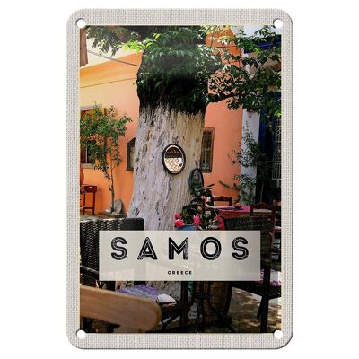 Panneau de voyage en étain, 12x18cm, Samos, grèce, vacances, Restaurant d'été