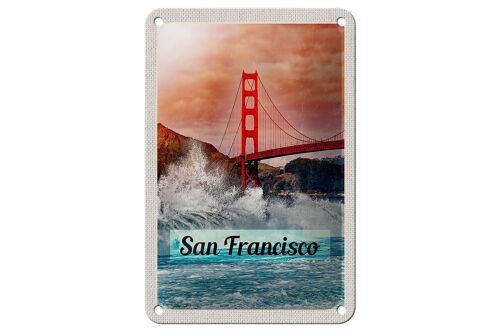 Blechschild Reise 12x18cm San Francisco Wellen Meer Brücke Schild