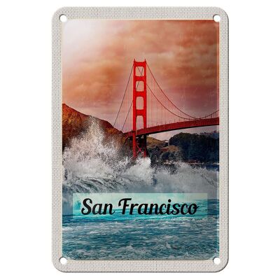 Blechschild Reise 12x18cm San Francisco Wellen Meer Brücke Schild