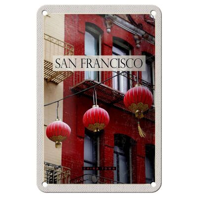 Blechschild Reise 12x18cm San Fransico Amerika rot China Town Schild