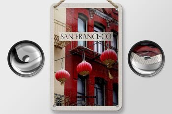 Panneau de voyage en étain, 12x18cm, San Francisco, Amérique, rouge, ville chinoise 2