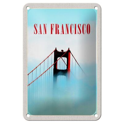 Panneau de voyage en étain, 12x18cm, pont de San Francisco, bleu ciel