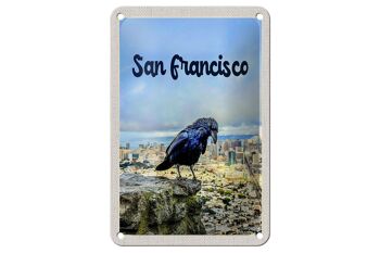 Panneau de voyage en étain, 12x18cm, vue de San Francisco sur la ville, signe Raven 1