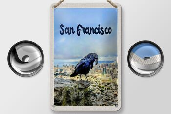 Panneau de voyage en étain, 12x18cm, vue de San Francisco sur la ville, signe Raven 2