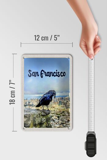 Panneau de voyage en étain, 12x18cm, vue de San Francisco sur la ville, signe Raven 5