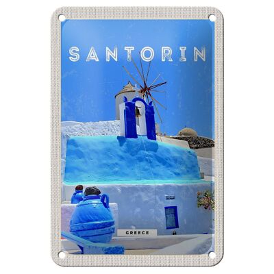 Targa in metallo da viaggio 12x18 cm Santorini Grecia Grecia cartello blu