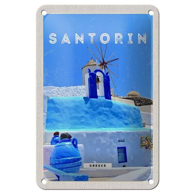 Blechschild Reise 12x18cm Santorini Greece Griechenland blau Schild