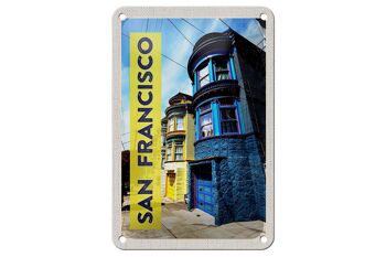 Panneau de voyage en étain, 12x18cm, San Francisco, maisons américaines, panneau bleu jaune 1