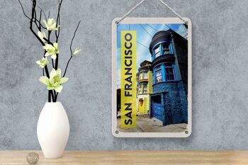 Panneau de voyage en étain, 12x18cm, San Francisco, maisons américaines, panneau bleu jaune 4