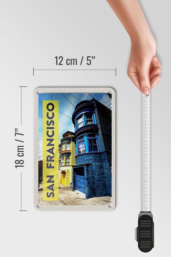 Panneau de voyage en étain, 12x18cm, San Francisco, maisons américaines, panneau bleu jaune 5