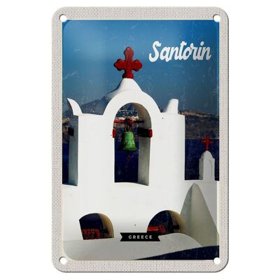 Targa in metallo da viaggio 12x18 cm Santorini Grecia Mare Bianco Blu Cartello natalizio