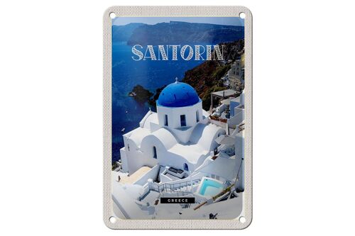 Blechschild Reise 12x18cm Santorini Greece Gebäude weiß blau Schild