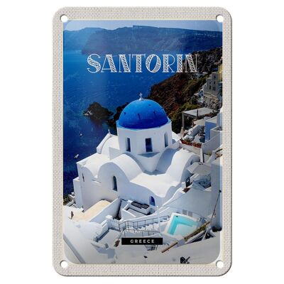 Targa in metallo da viaggio 12x18 cm Santorini Grecia Edificio bianco blu