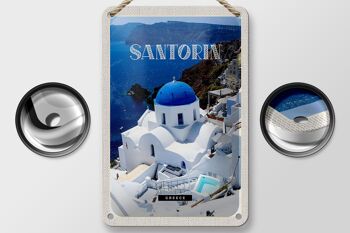 Panneau de voyage en étain, 12x18cm, bâtiment de Santorin, grèce, blanc et bleu 2