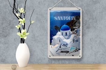 Panneau de voyage en étain, 12x18cm, bâtiment de Santorin, grèce, blanc et bleu 4