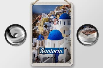 Panneau de voyage en étain, 12x18cm, Santorin, grèce, ville, blanc et bleu 2