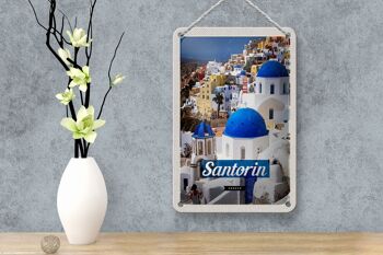 Panneau de voyage en étain, 12x18cm, Santorin, grèce, ville, blanc et bleu 4