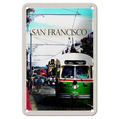 Blechschild Reise 12x18cm San Francisco Menschen Straßenbahn Schild