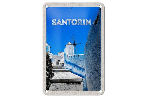 Blechschild Reise 12x18cm Santorini Griechenland weiße Treppen Schild