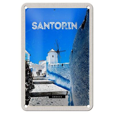 Cartel de chapa de viaje 12x18cm Santorini Grecia cartel de escaleras blancas