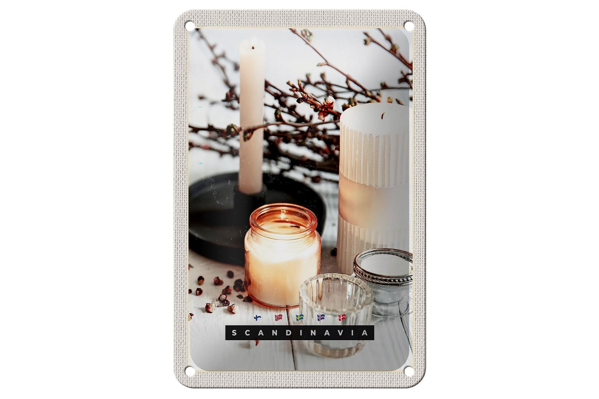 Blechschild Reise 12x18cm Skandinavien Duftkerzen Tisch Dekoration