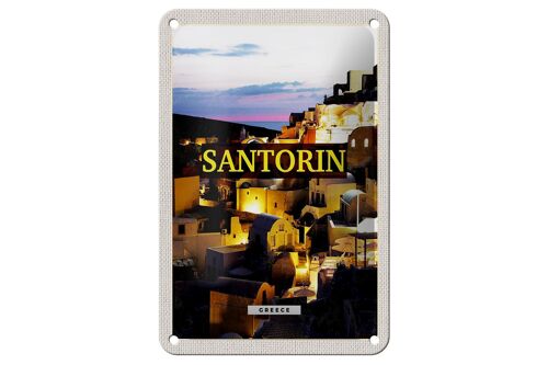 Blechschild Reise 12x18cm Santorini Abend Aussicht auf die Stadt Schild