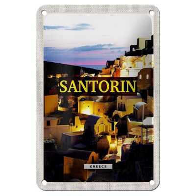 Letrero de chapa de viaje, 12x18cm, Santorini, cartel con vista nocturna a la ciudad