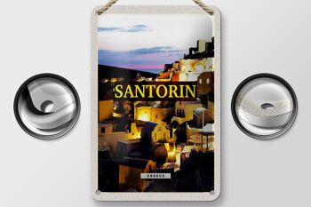 Panneau de voyage en étain 12x18cm, panneau de vue sur la ville de Santorin en soirée 2