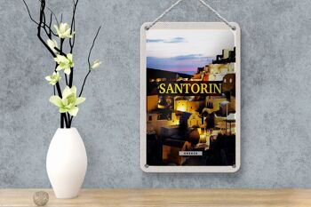 Panneau de voyage en étain 12x18cm, panneau de vue sur la ville de Santorin en soirée 4