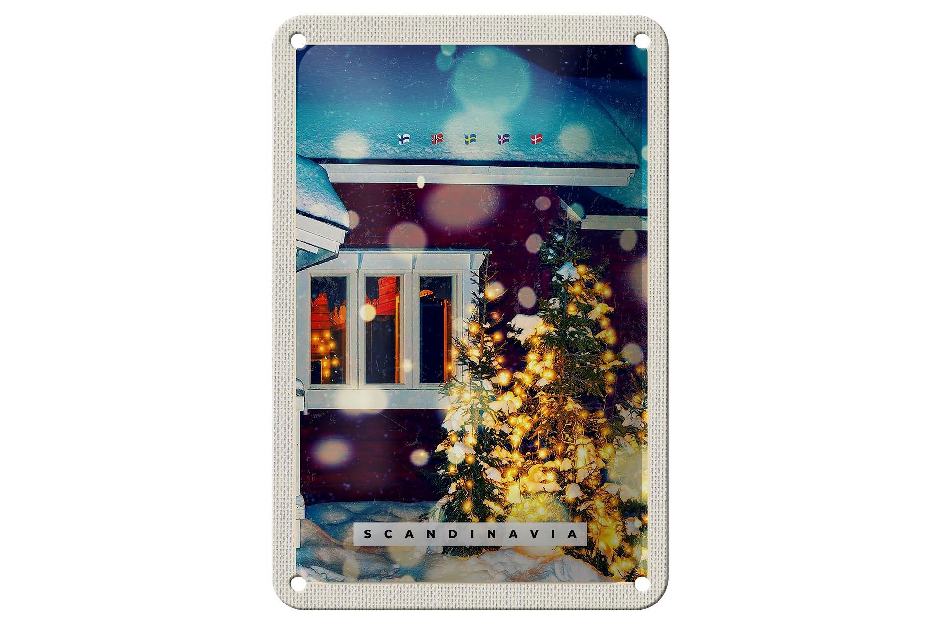 Targa in metallo da viaggio 12x18 cm Scandinavia Wintertime Christmas Sign